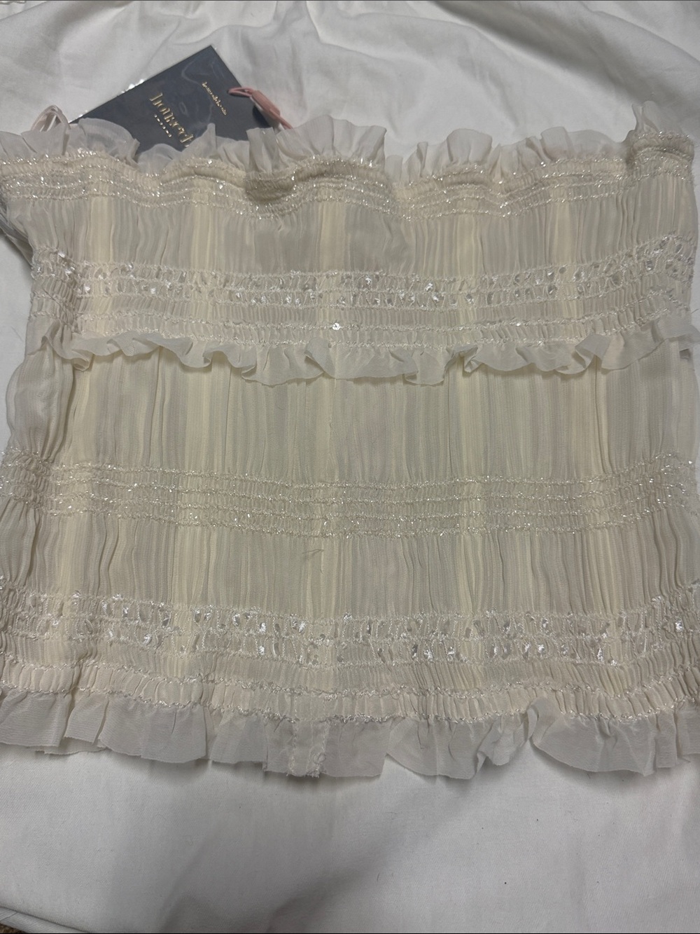 House of CB Cream Strapless Lace-Up Smocked Bustier - Picture 6 of 9
